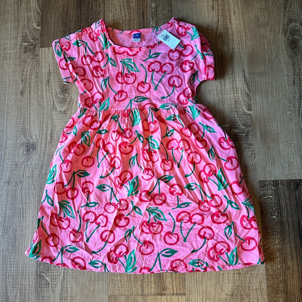 NWT Old Navy Girls Size S (6/7) Pink Cherry Print‎ Kids Dress w/ pockets